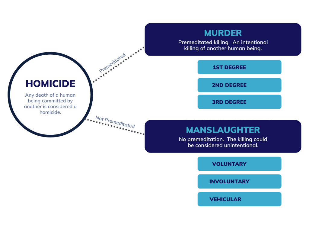 What is the difference between first-degree, second-degree, and third-degree murder?