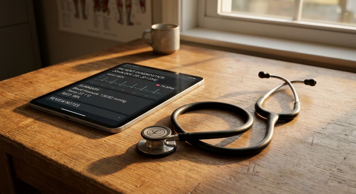 Texas stethoscope and tablet showing AI diagnostics