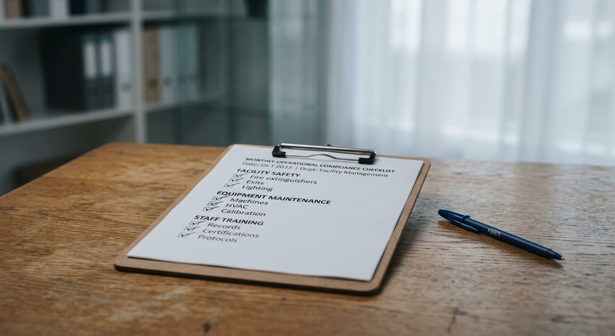 Ohio printed compliance checklist on a clipboard with check marks