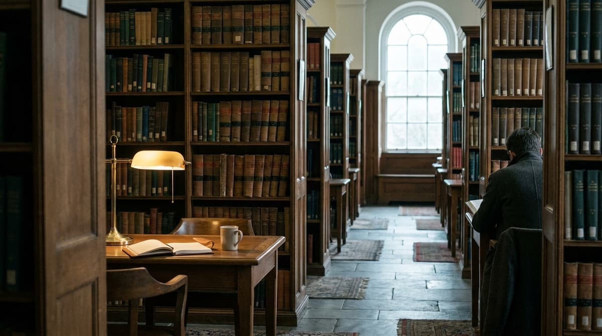 South Carolina: a quiet law library aisle with tall shelves of bound volumes