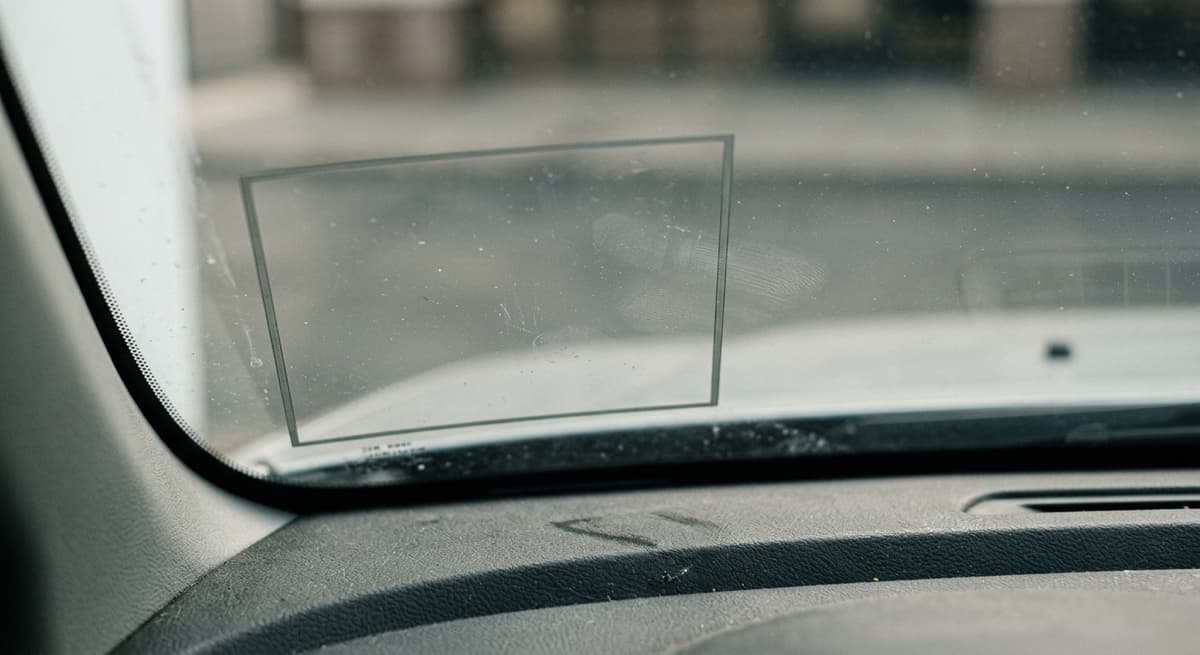 Arkansas vehicle windshield from inside with a 7-inch square area marked in the lower cor