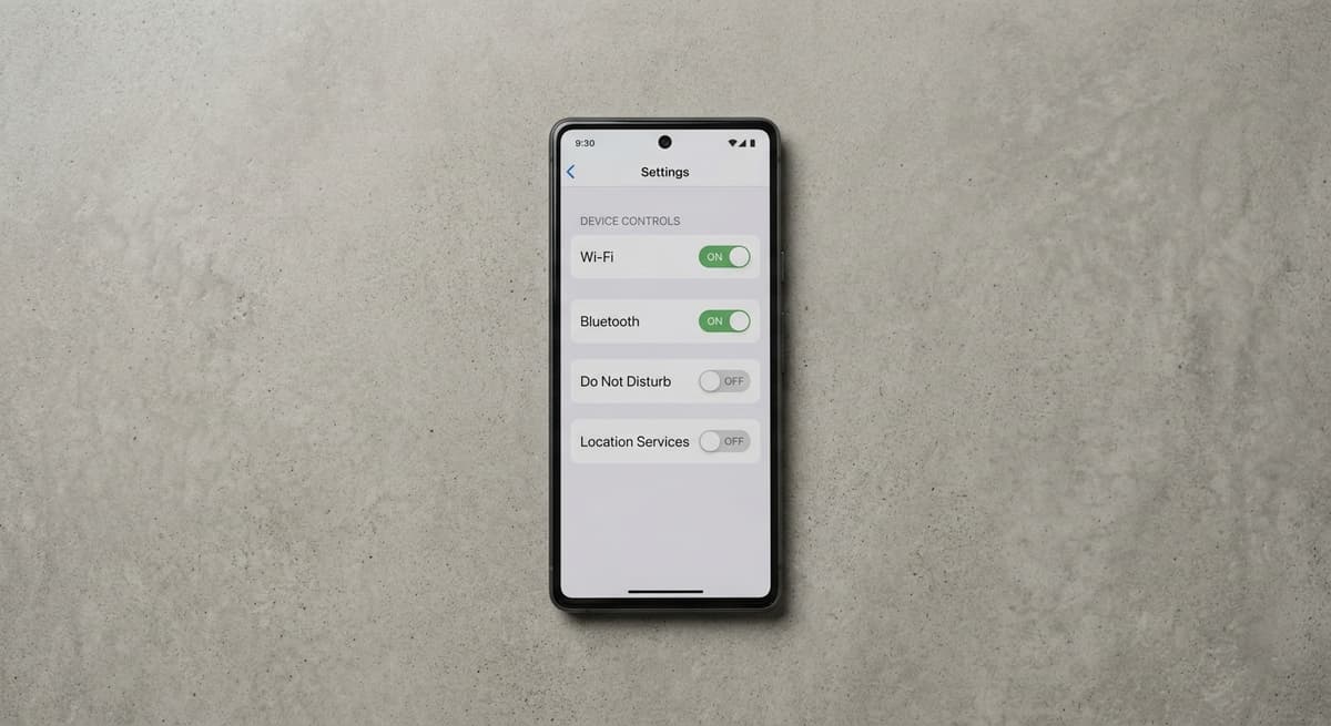 smartphone showing simple on/off toggle switches on a neutral background