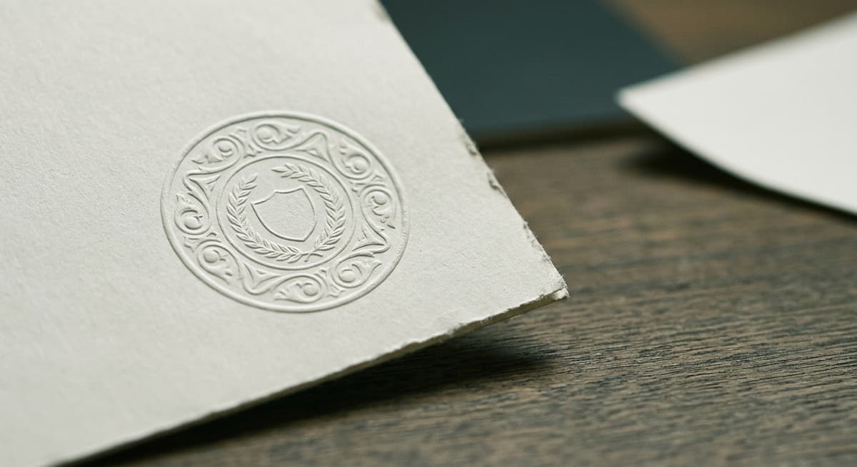 an embossed county seal pressed into the corner of an official document