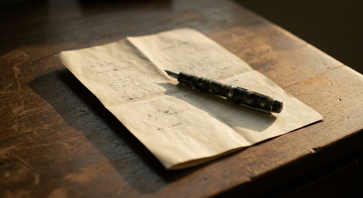 a printed letter folded on a desk with a fountain pen across it, the text far out of focus