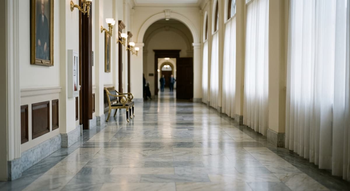 official government building hallway with marble floors
