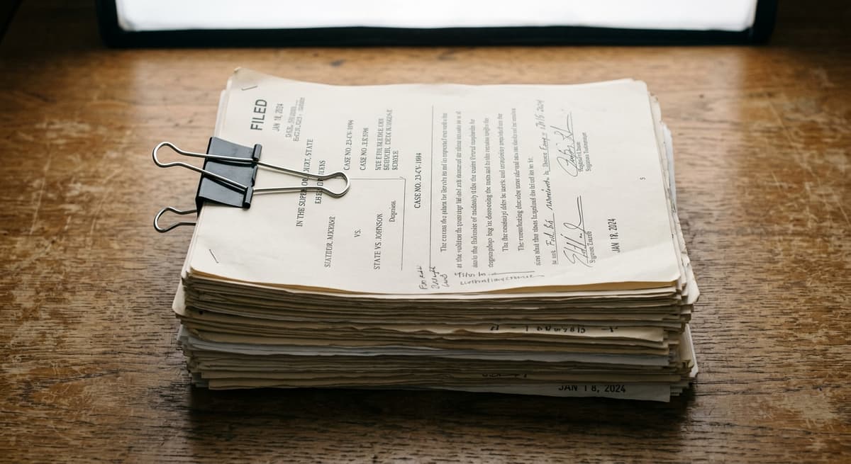 Tennessee stack of court documents held together with a binder clip