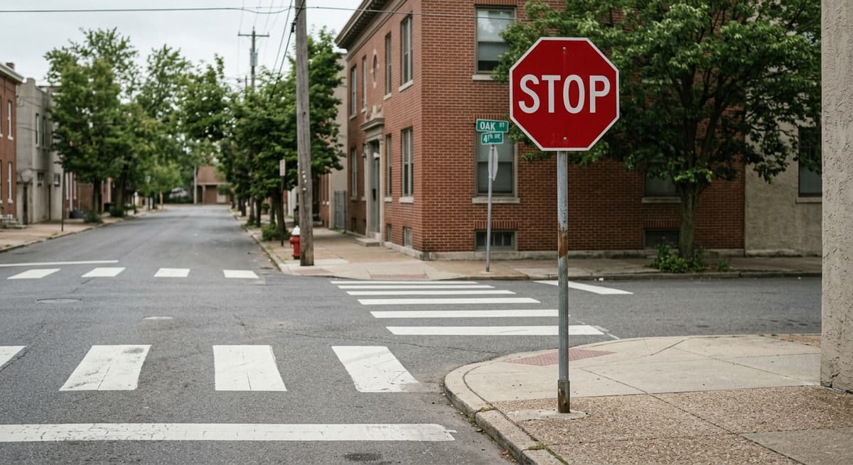 Manitoba traffic intersection with a stop sign and painted crosswalk, daytime