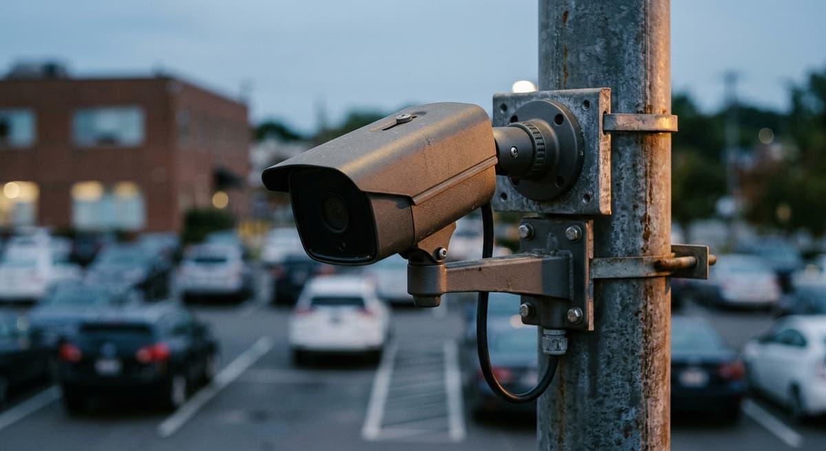 Manitoba parking lot surveillance camera mounted on a light pole