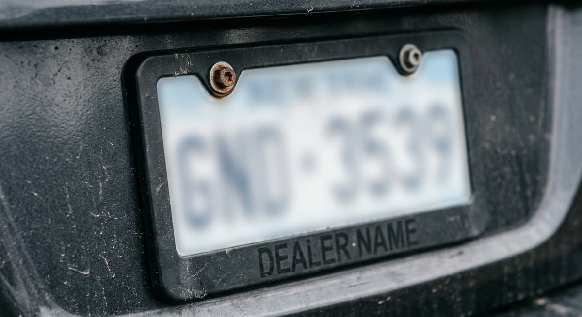 hit and run: close-up of a vehicle license plate frame, plate blurred out