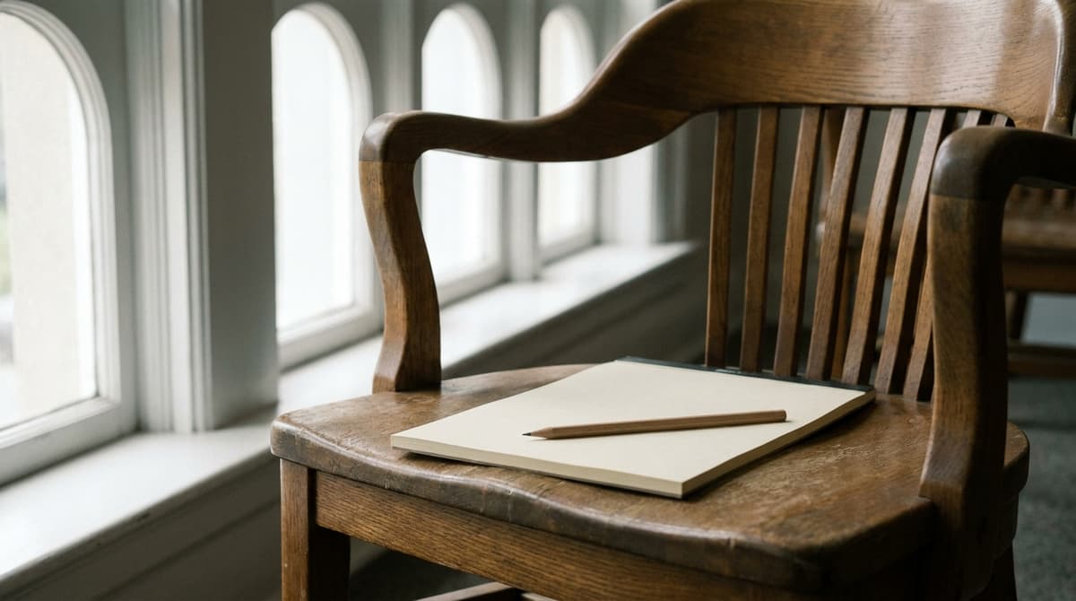 Virginia jury duty: empty juror chair with a notepad and pencil