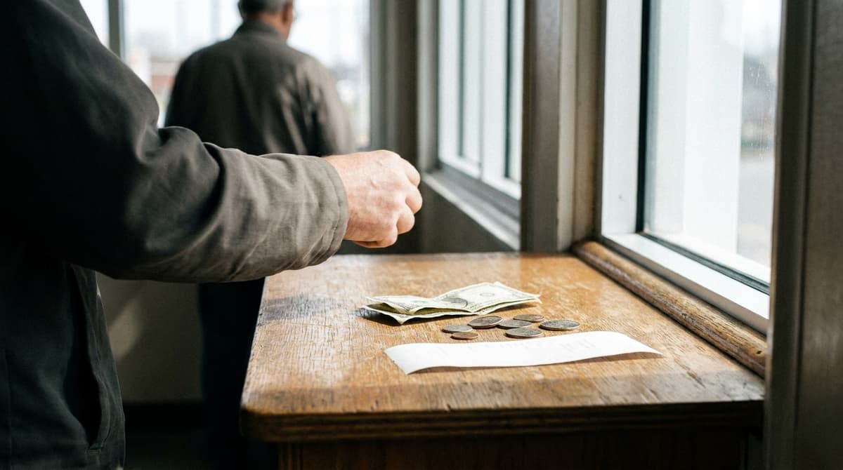 Nebraska jury duty: folded bills and coins on a counter beside a receipt