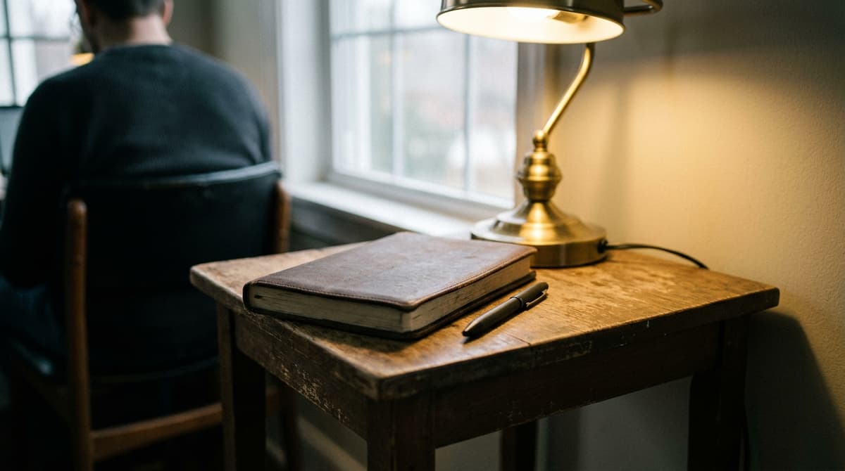 Montana jury duty: closed notebook and pen on a table by a window