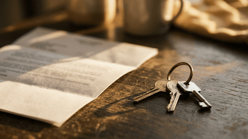 Texas eviction notice document on a table beside a set of house keys