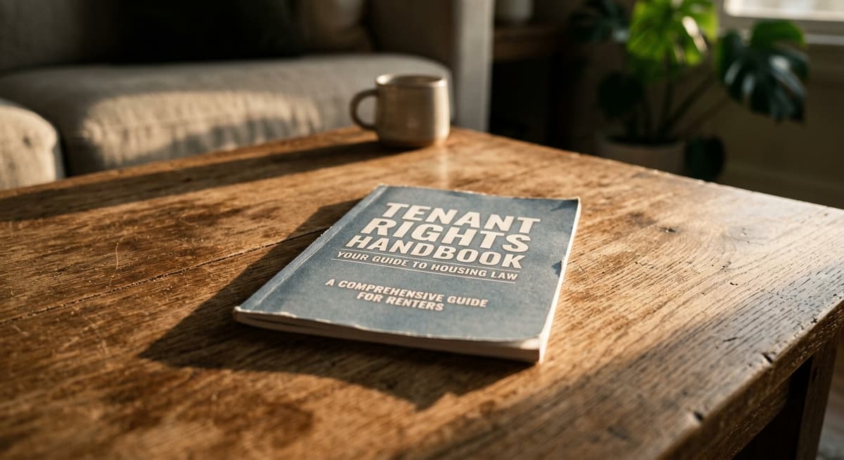 Connecticut tenant rights handbook booklet on a coffee table in a living room