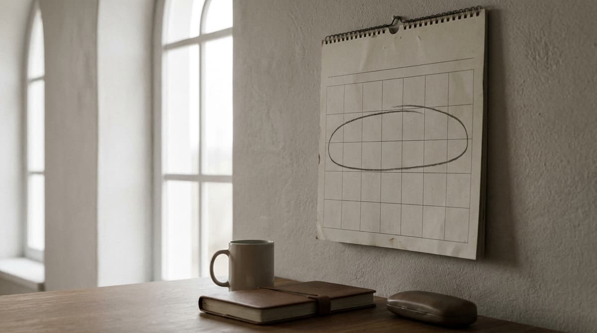 Alabama: a wall calendar with a span of weeks marked with a pencil line