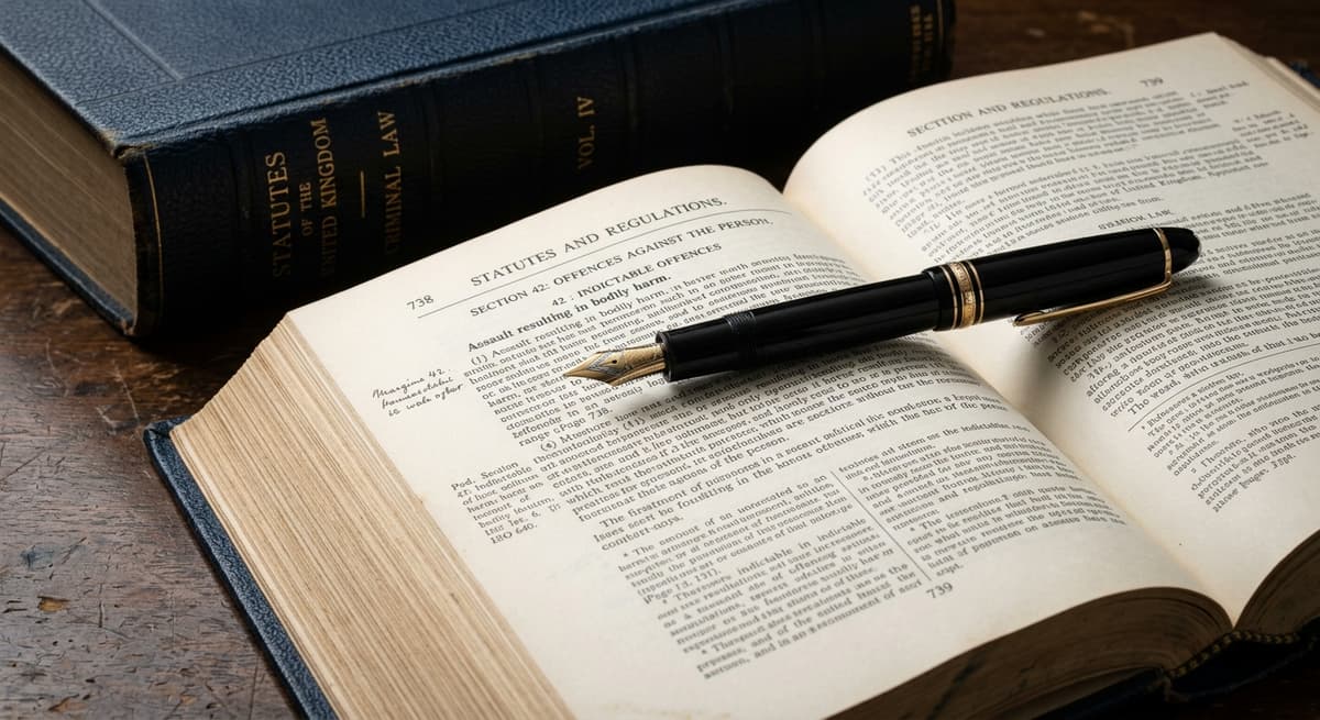 cadena perpetua: pluma sobre un libro de estatutos legales abierto