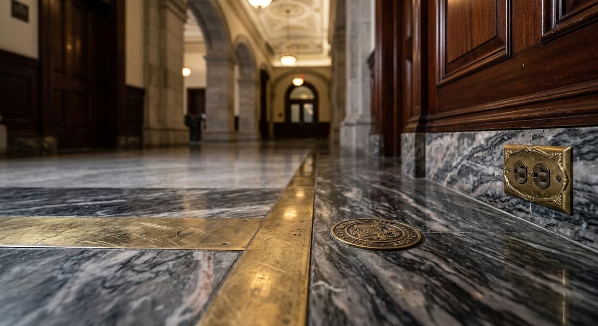 official government building hallway with marble floors