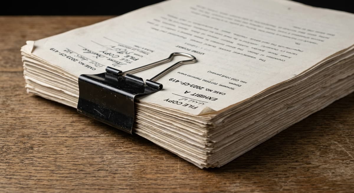 cadena perpetua: pila de documentos judiciales sujetos con un clip