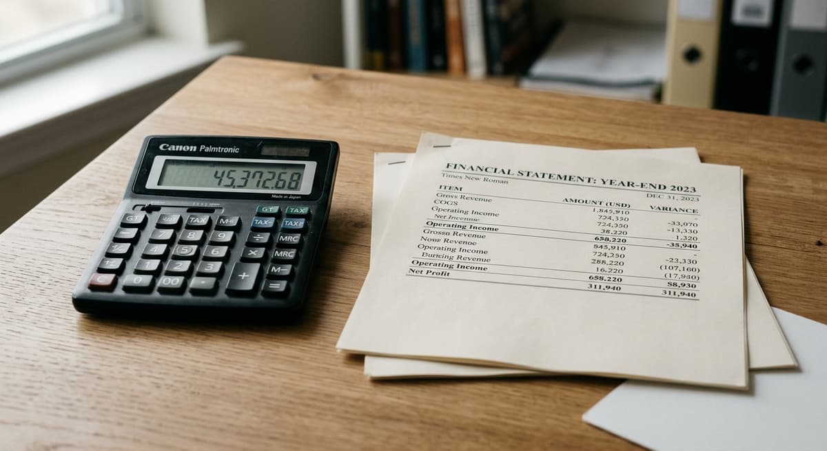 cadena perpetua: calculadora junto a estados financieros impresos sobre un escritorio