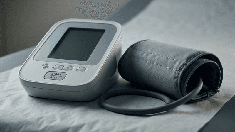 Nevada blood pressure cuff and digital monitor on a medical exam table