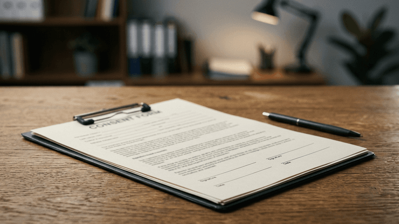 Arkansas medical consent form with signature lines on a desk