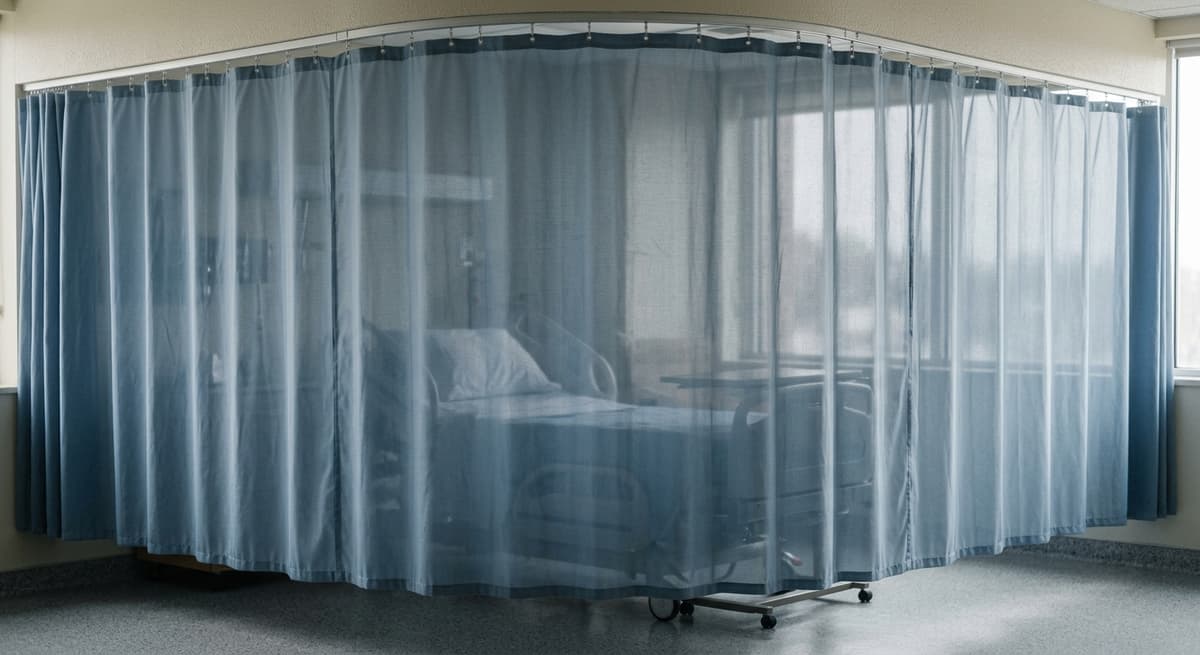 Ohio hospital room privacy curtain pulled around a bed area