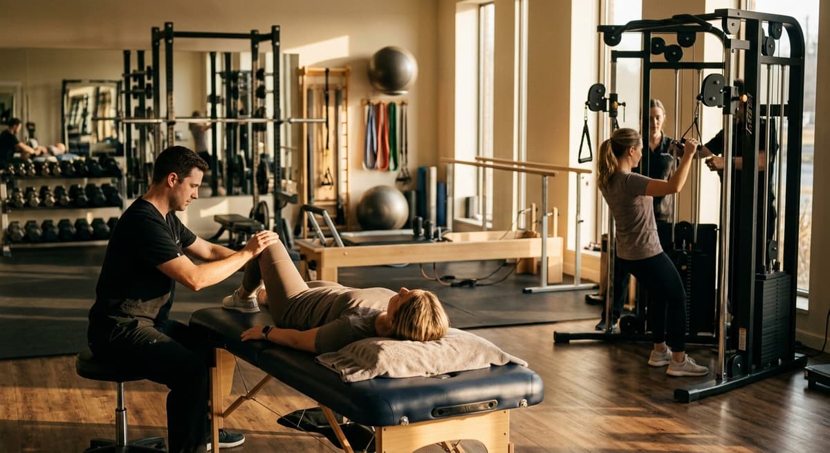 New Jersey physical therapy gym with exercise equipment and treatment tables