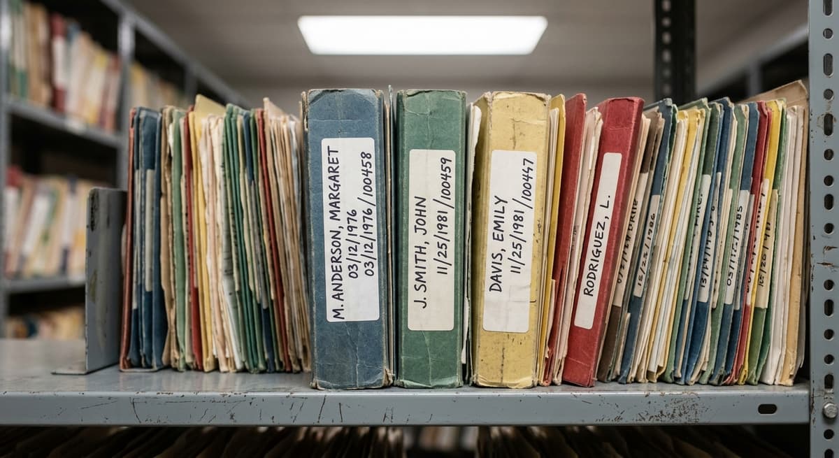 Oklahoma medical records file room with shelves of folders