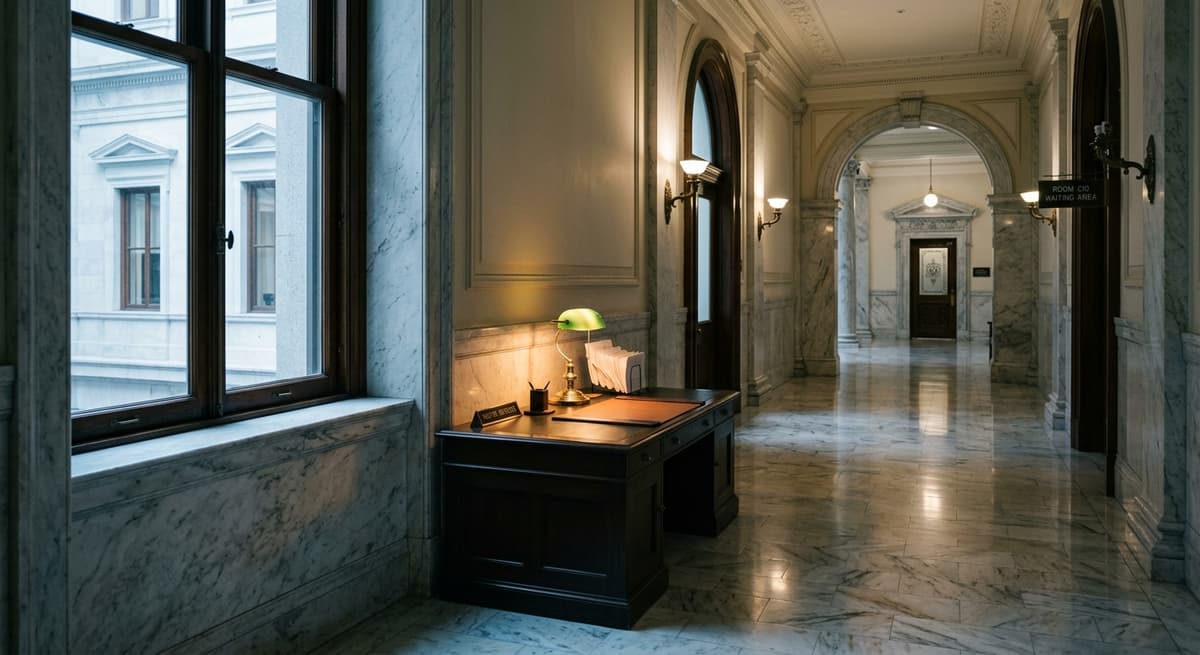 official government building hallway with marble floors