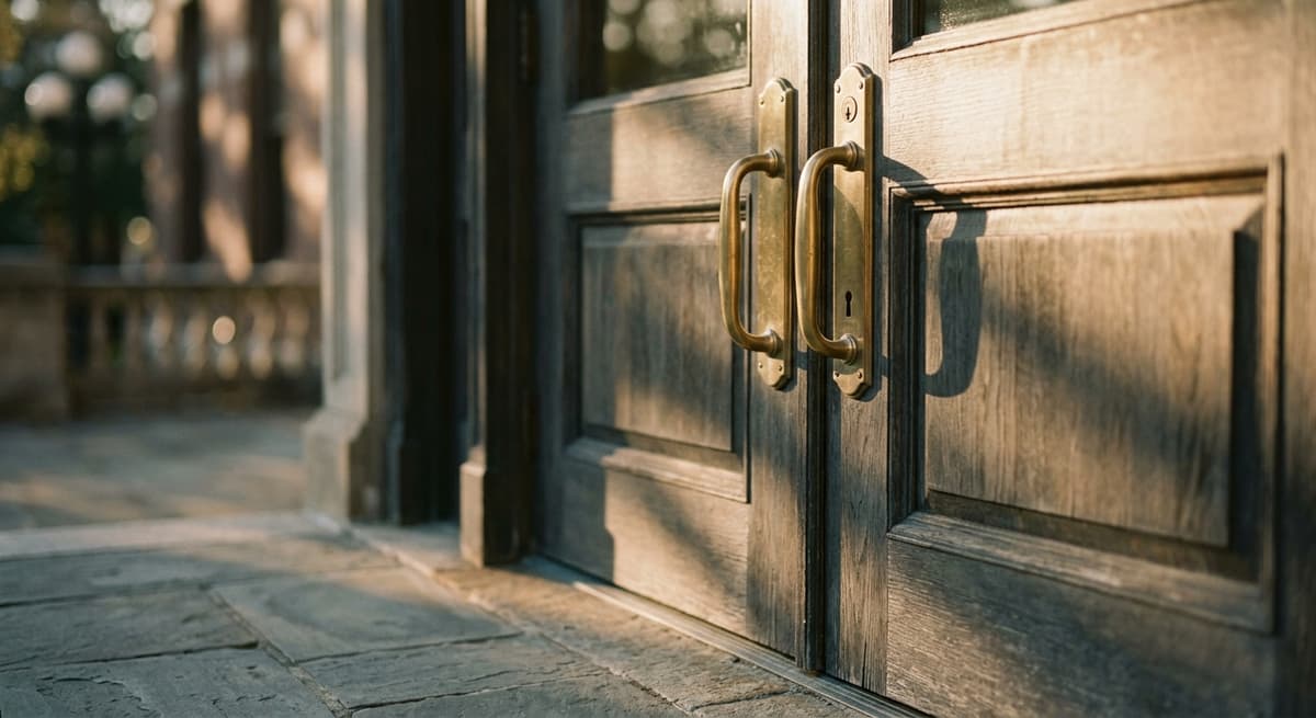 courthouse entrance door with brass handles