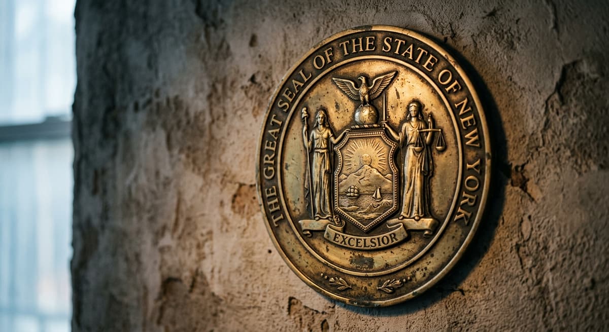 murder: state seal or government emblem on a wall