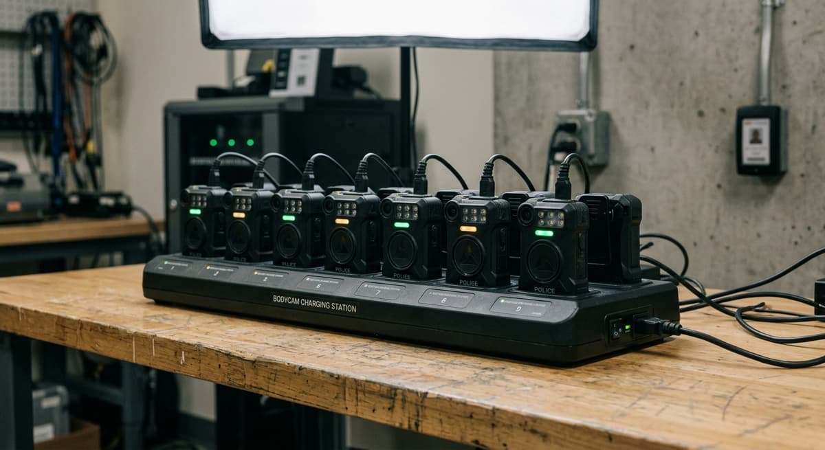 Delaware body camera charging dock station with multiple cameras docked