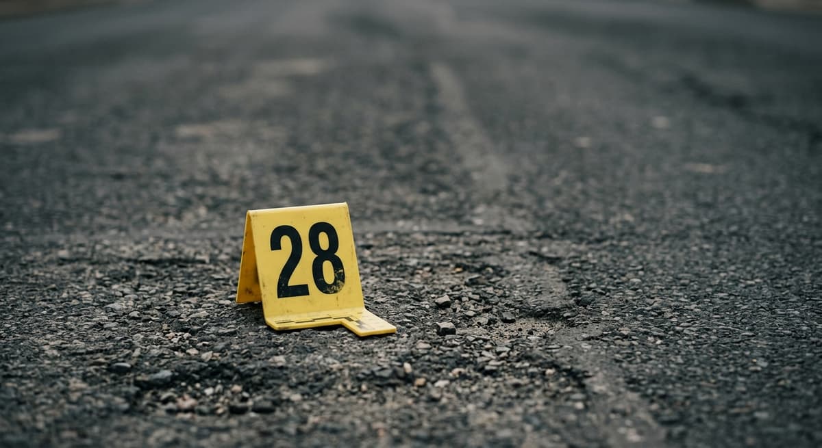 Connecticut yellow police evidence marker with a number on a road surface