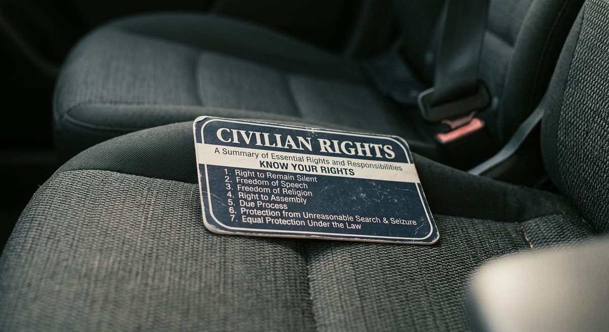 civilian rights card or pocket constitution booklet lying on a car seat