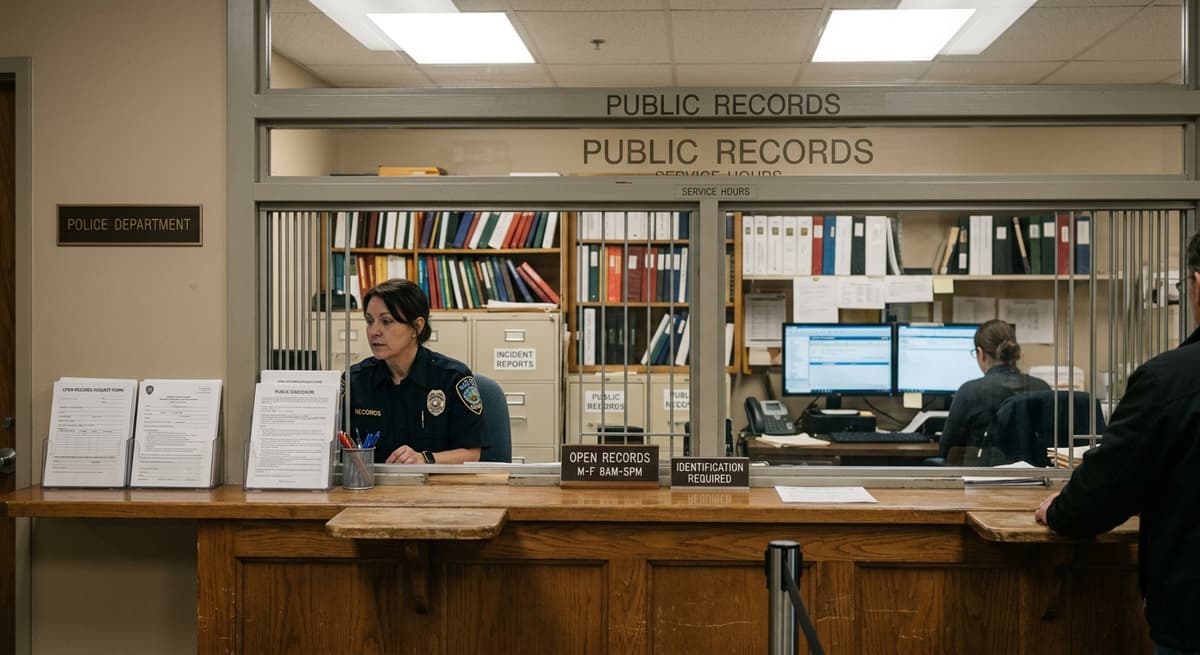 Delaware police department open records office counter with a service window