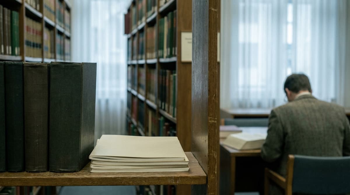 Wyoming: a quiet law library aisle with tall shelves of bound volumes