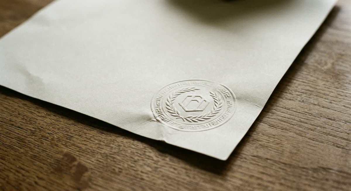 an embossed county seal pressed into the corner of a blank certified document