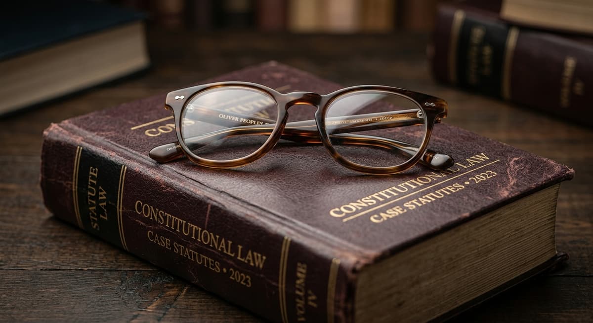 recording law: pair of reading glasses folded on top of a closed legal statute book