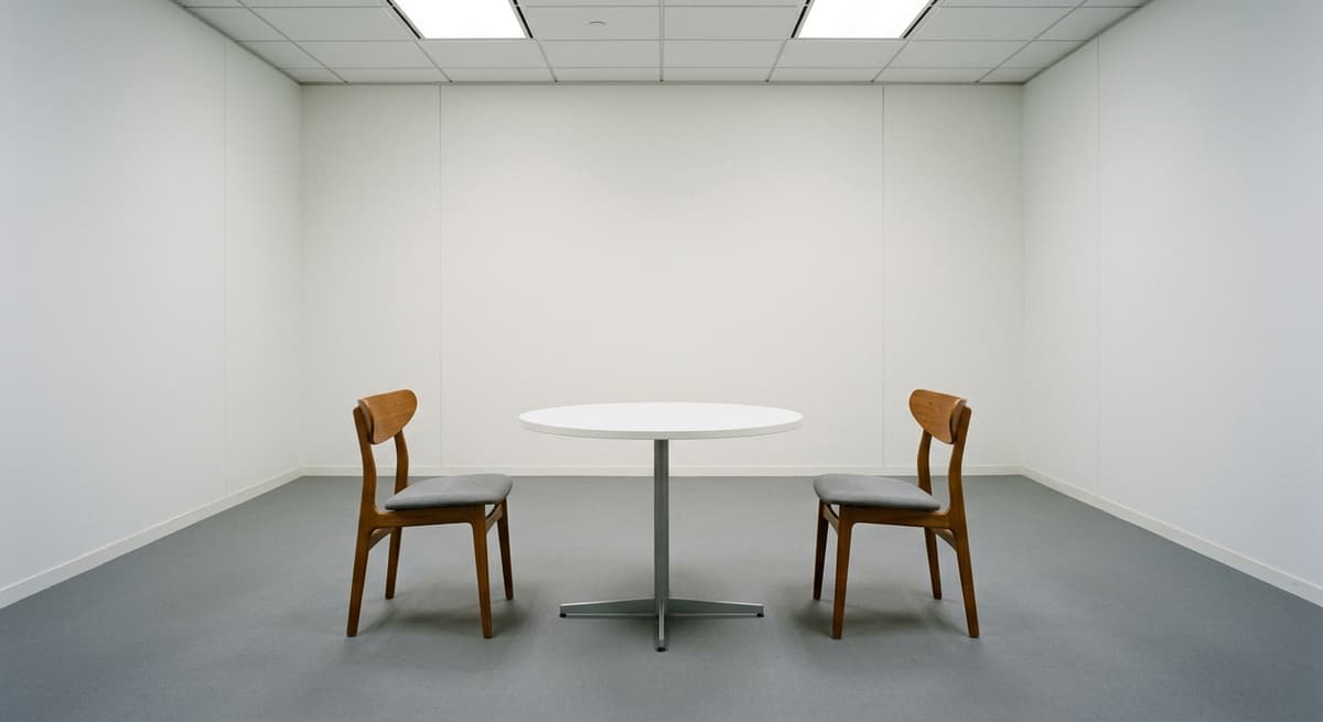 One-party consent: two chairs across a round table in an office meeting room