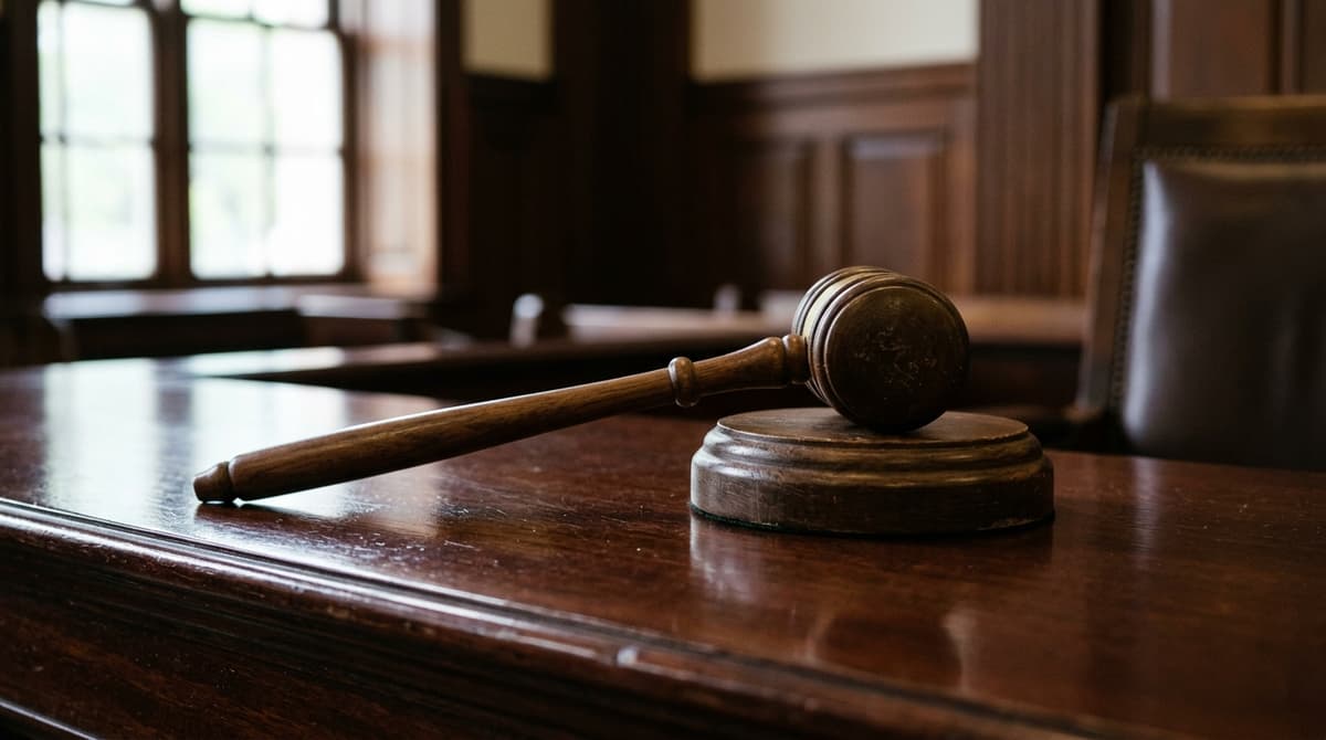 Oregon wooden gavel on a sound block on a judge's bench