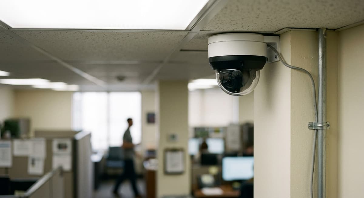 South Carolina dome security camera in the corner of an office ceiling