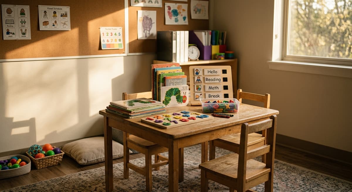 Texas special education resource room with a small table and learning materials