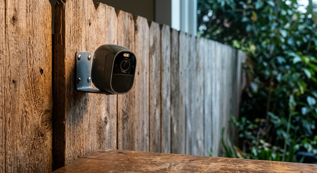 Texas neighbor fence line with a security camera visible on one side pointing toward t