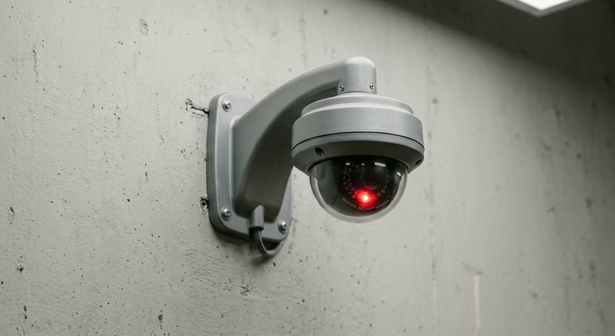 Virginia dummy security camera with a blinking red led mounted on a wall bracket