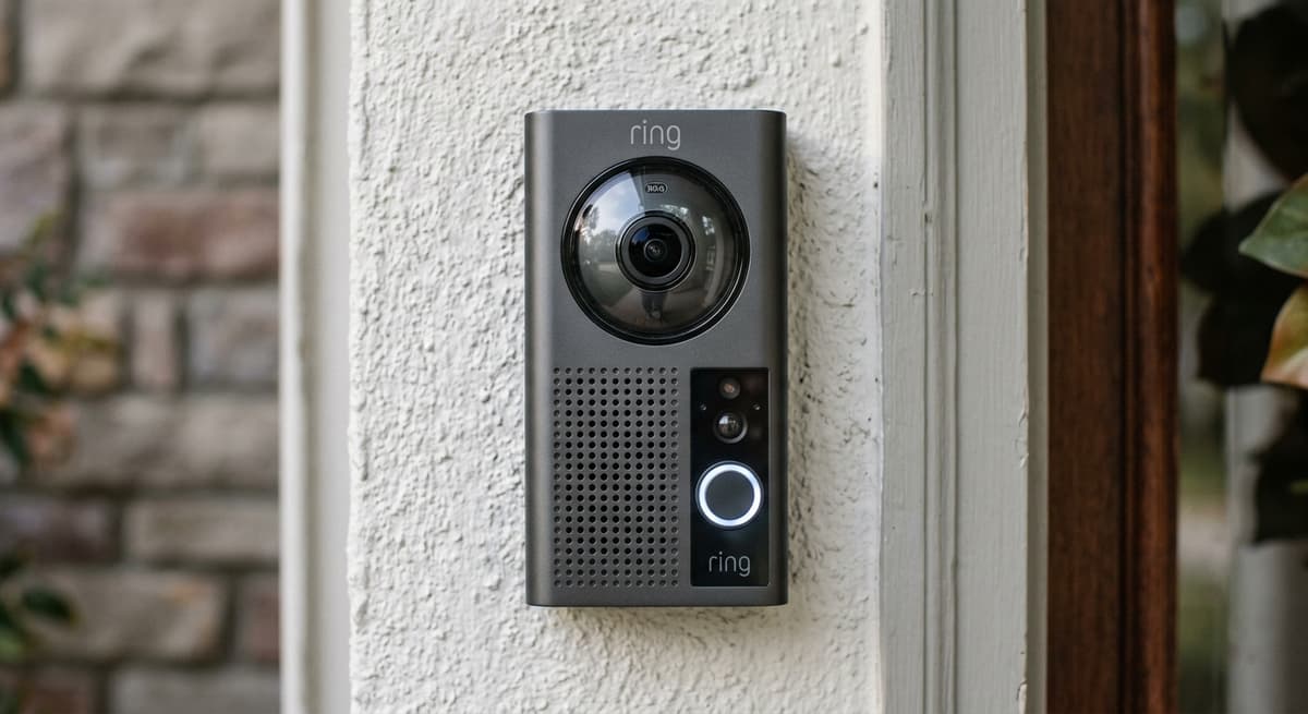 Connecticut residential doorbell camera close-up showing the lens and speaker grille