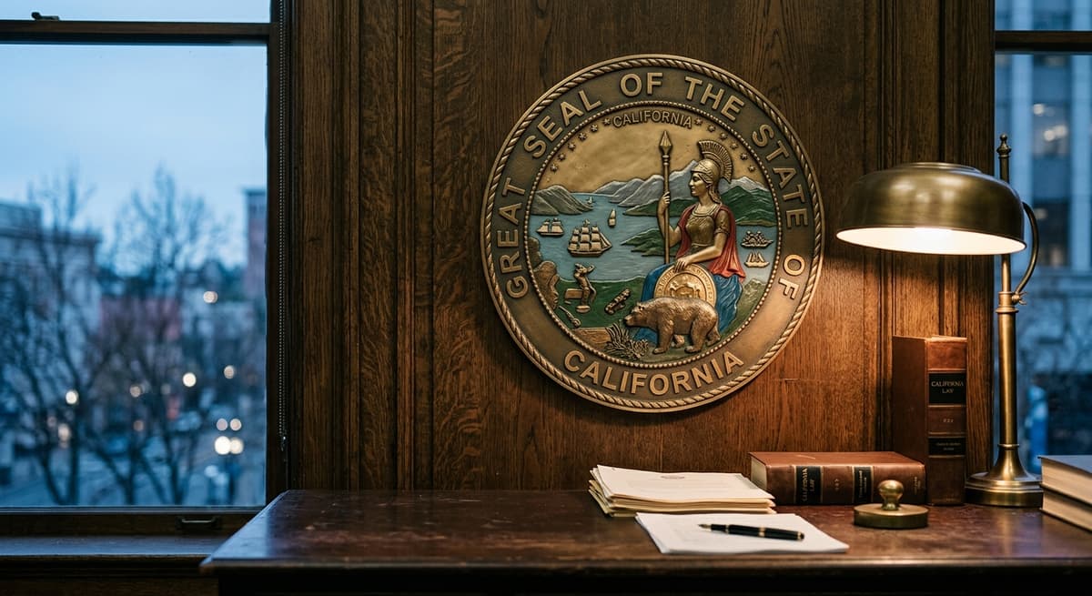 state seal or government emblem on a wall