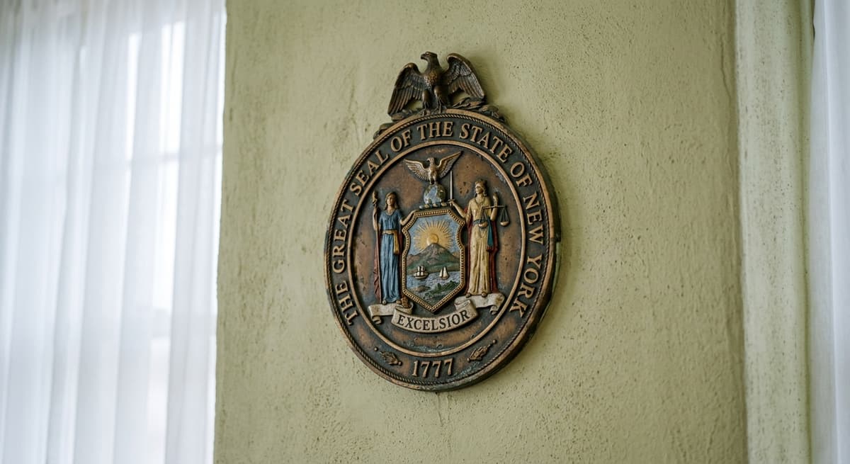 sello estatal o emblema gubernamental en una pared