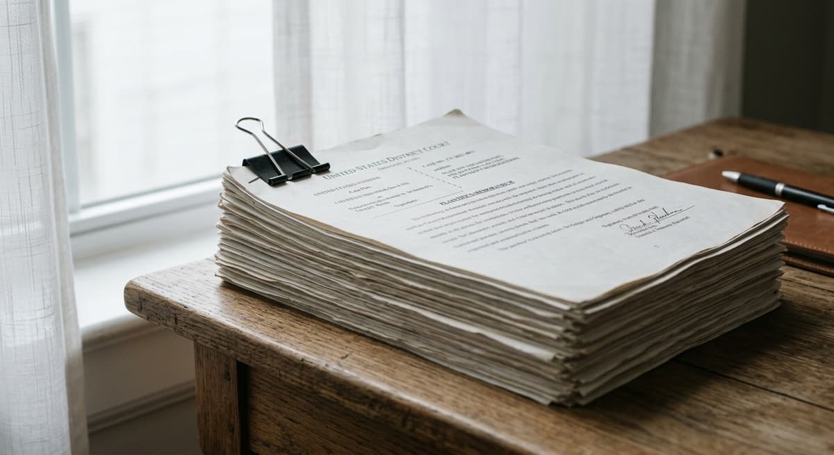 pila de documentos judiciales sujetos con un clip de carpeta