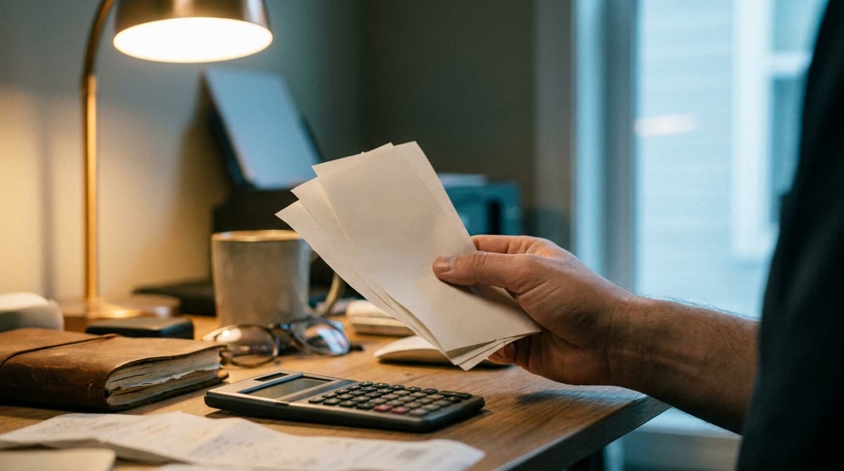 receipts and a calculator used to add up damages
