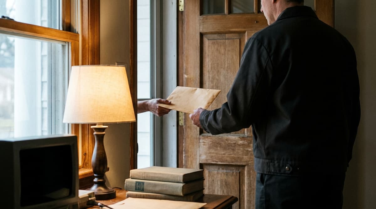 papers being handed over at a front door